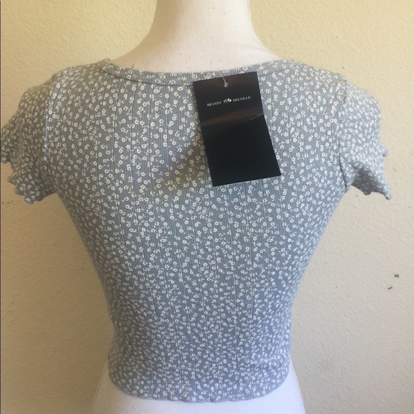 Brandy Melville Tops Brandy Melville Blue Floral Zelly Ruffle Top